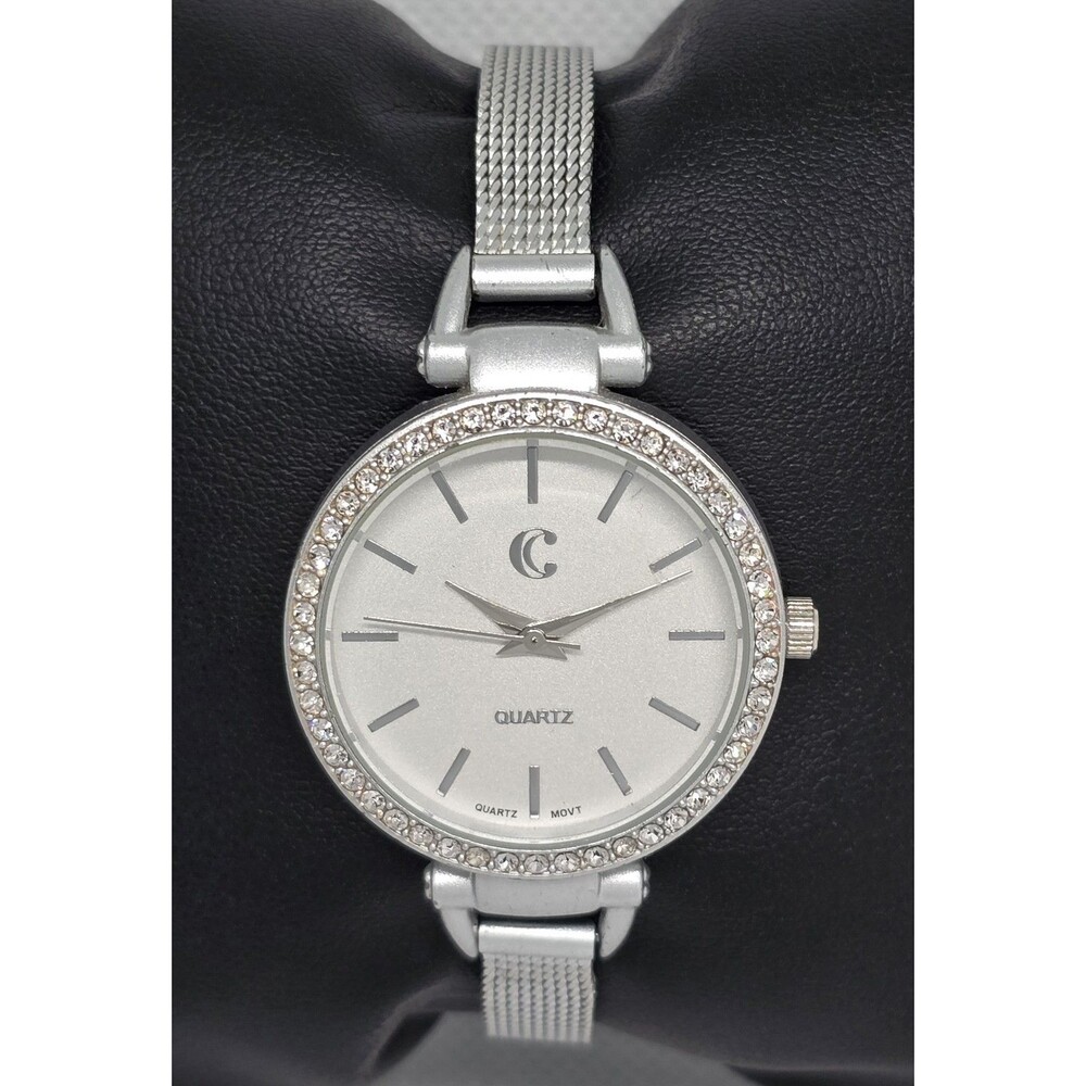Women’s Charming Charlie Jeweled Dial Silver Tone Case Dial Mesh Band Watch 11 - Picture 4 of 8